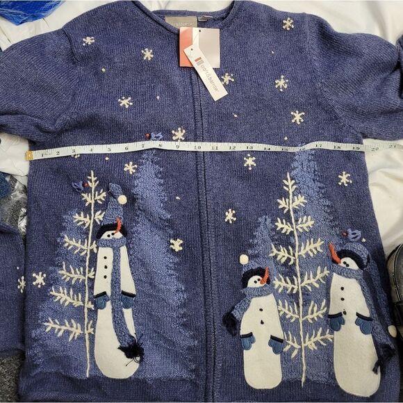 NEW CROFT & BARROW blue snowman zip up cardigan sweater S - Picture 9 of 10